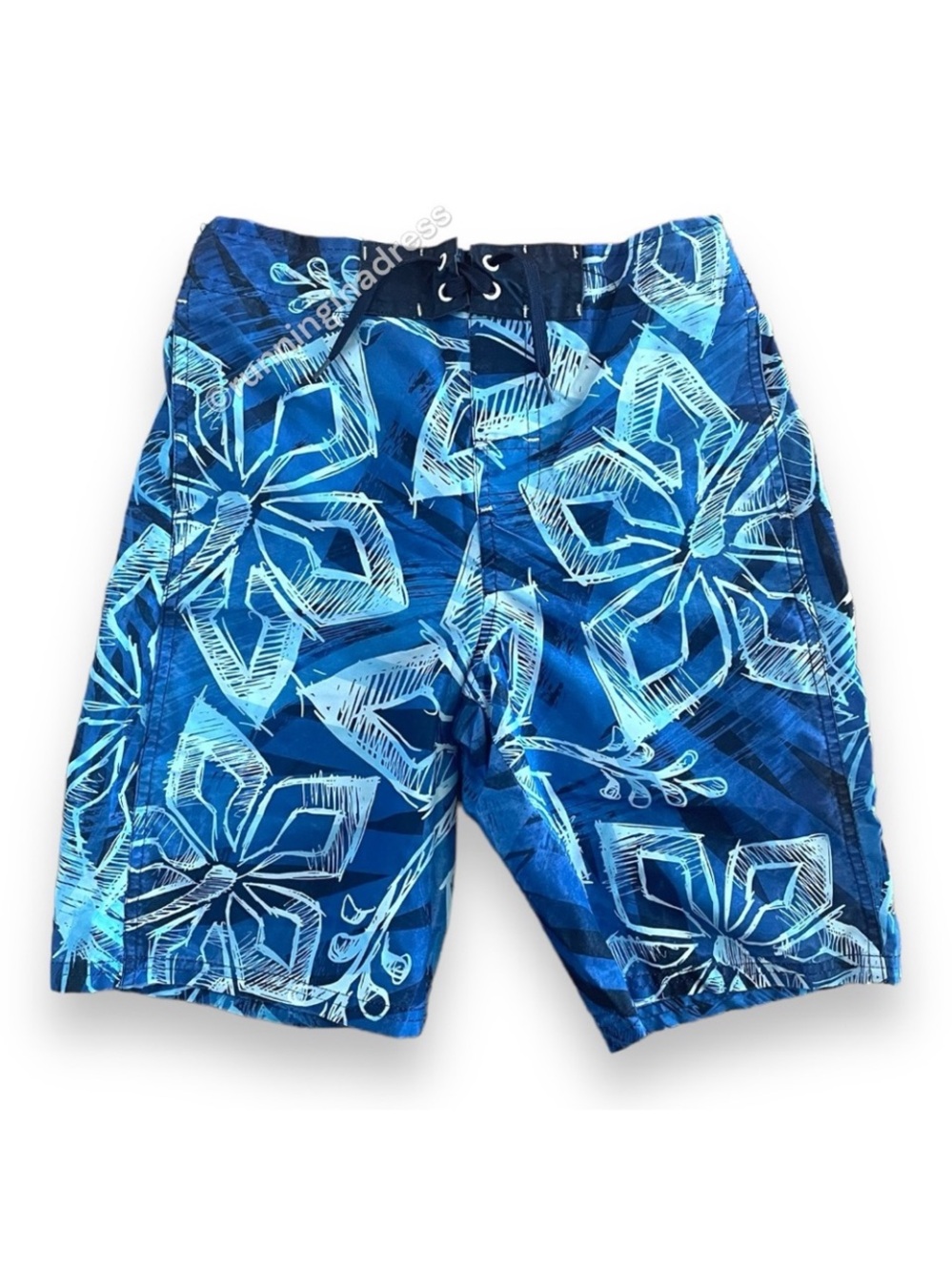 Joe Boxer Boys Swim Trunks Size L 10/12 Blue Floral Board Shorts Bathing Suit